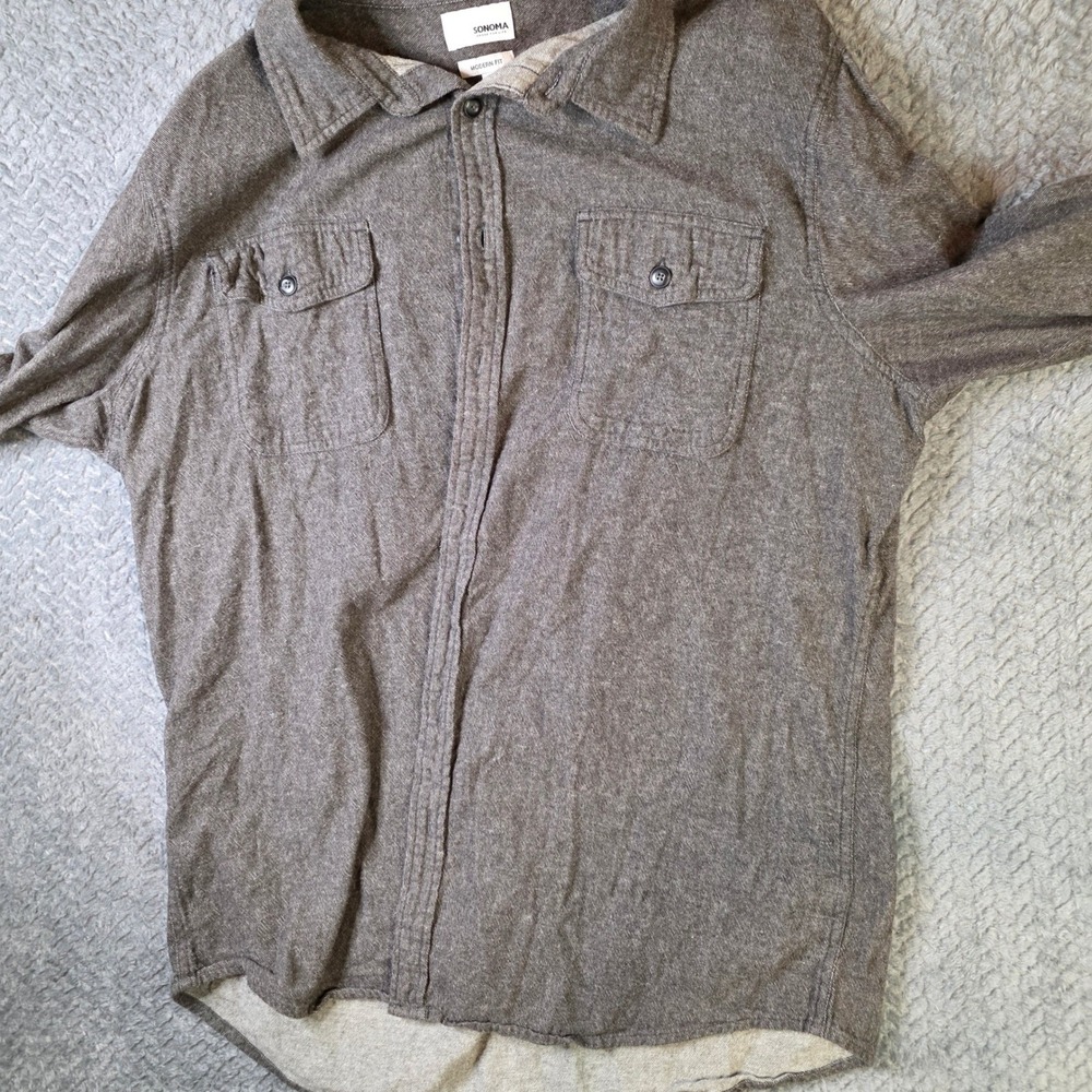 Sonoma Flannel Button Up Shirt Men's XL Brown Cotton Workwear‎ Casual - Picture 4 of 9